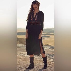 Free People Embroidered Black Midi Dress